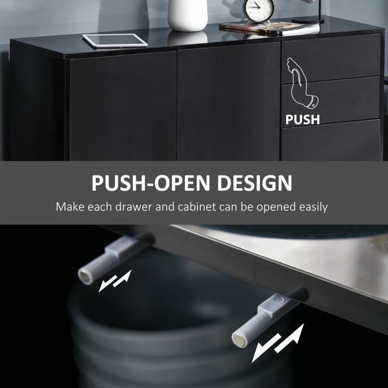 HOMCOM Push-Open Cabinet with Two Drawers Black