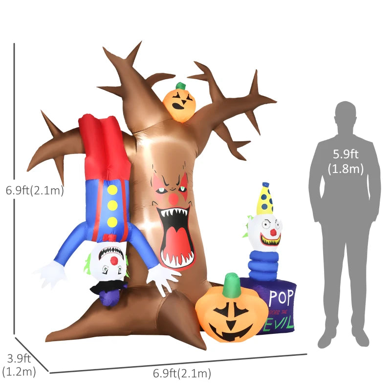 Halloween Inflatable Ghost Tree with Clowns and Pumpkins 7'