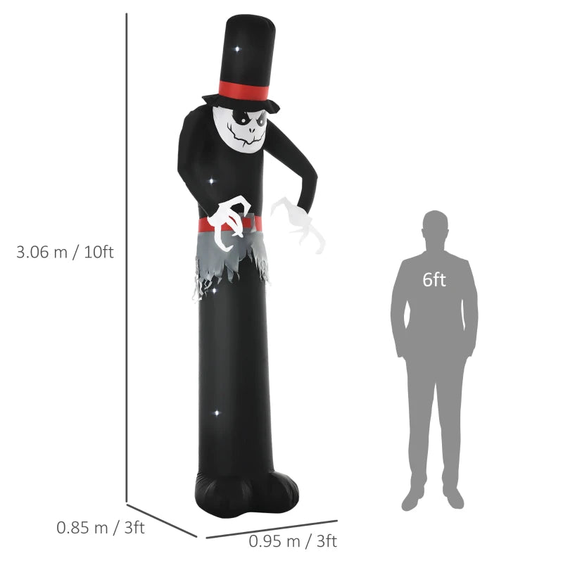 Inflatable Halloween Skinny Ghost in a Tall Hat, Blow-Up Outdoor LED Display for Garden